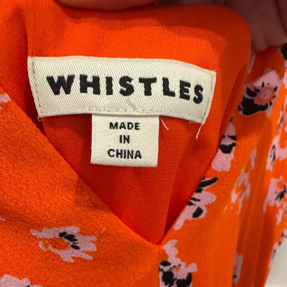 Whistles Vibrant Orange Floral Print Midi Dress, Size 2